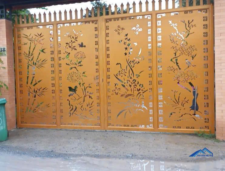 Mẫu cửa cổng 4 cánh CNC Đẹp Nhất Hiện Nay 18 mẫu cửa cổng cnc 4 cánh tùng cúc trúc mai